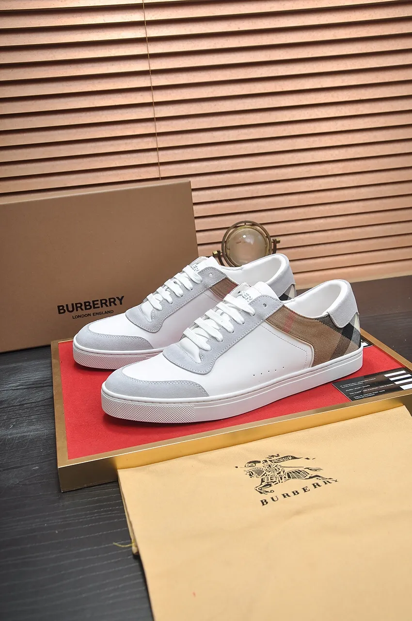 Men's shoes💰480💶[Burberry] (cowhide lining) classic low-top sneakers｜Imported cowhide with classic plaid fabric｜Cow leather lining｜Original outsole｜Fine workmanship and comfortable to wear Size: 38-44 (customized at 45)